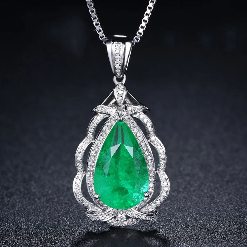 925 Silver Necklace Emerald Zircon Pendant for Women Wedding