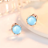 925 Silver Stud Earrings Sapphire Gemstone Round Shape for Wedding