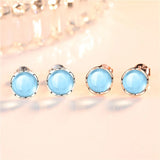 925 Silver Stud Earrings Sapphire Gemstone Round Shape for Wedding
