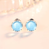925 Silver Stud Earrings Sapphire Gemstone Round Shape for Wedding