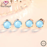 925 Silver Stud Earrings Sapphire Gemstone Round Shape for Wedding