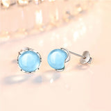 925 Silver Stud Earrings Sapphire Gemstone Round Shape for Wedding