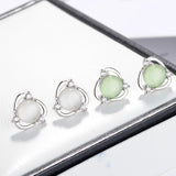 925 Silver Cat Eye Stone Zircon Stud Earrings Wedding Party Gift