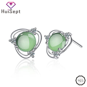 925 Silver Cat Eye Stone Zircon Stud Earrings Wedding Party Gift