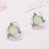 925 Silver Cat Eye Stone Zircon Stud Earrings Wedding Party Gift