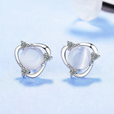 925 Silver Cat Eye Stone Zircon Stud Earrings Wedding Party Gift
