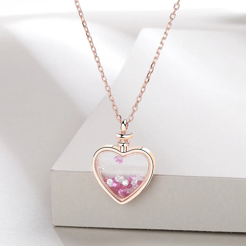 Sterling Silver Necklace with Heart Zircon Pendant for Women