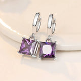 Silver 925 Square Emerald Amethyst Drop Earrings Women Wedding Gift