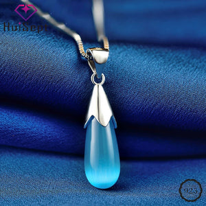 S925 Silver Necklace with Cat Eye Stone Pendant for Wedding Party Gift