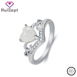 Heart Opal Zircon 925 Silver Ring Wedding Party Accessories
