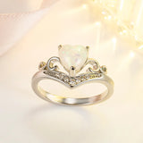 Heart Opal Zircon 925 Silver Ring Wedding Party Accessories