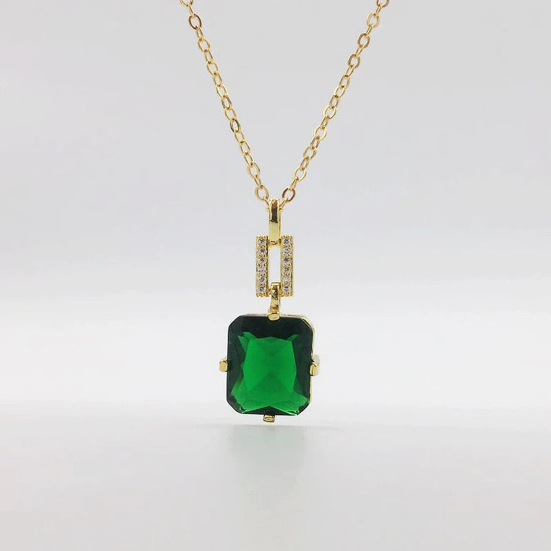 925 Silver Necklace Emerald Zircon Pendant Wedding