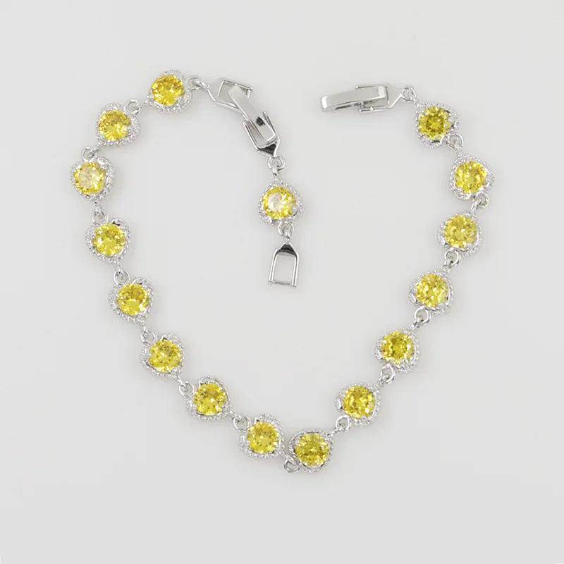 Sterling Silver Heart Bracelet with Zircon Gemstone for Women