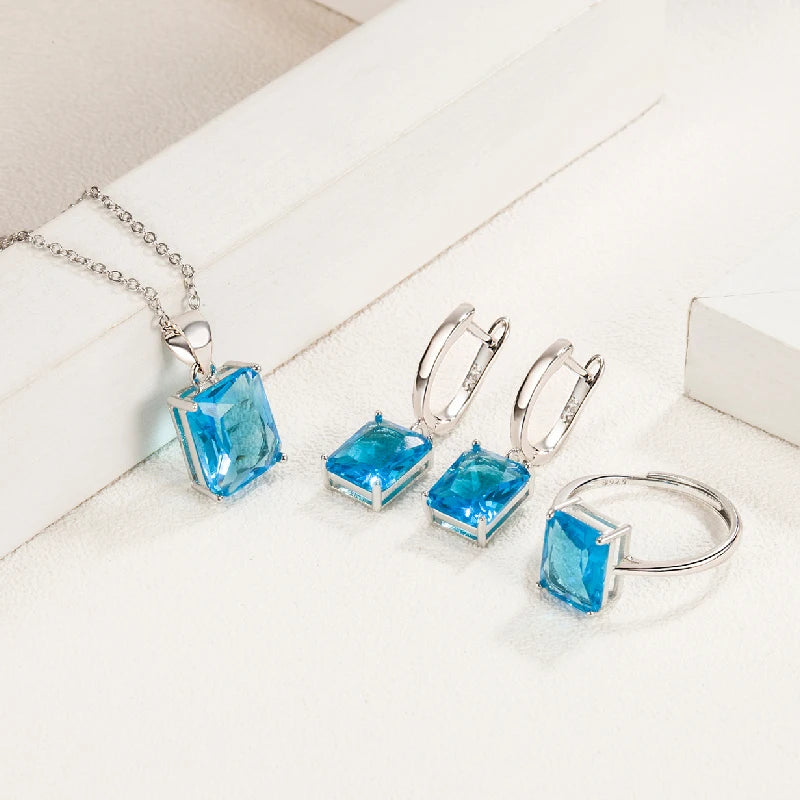 925 Silver Rectangle Zircon Jewelry Set for Women