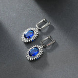 925 Silver Oval Sapphire Zircon Earrings