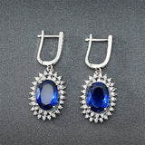 925 Silver Oval Sapphire Zircon Earrings