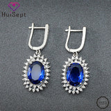 925 Silver Oval Sapphire Zircon Earrings