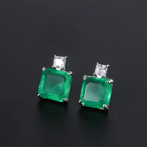 Square Emerald Gemstone Stud Earring 925 Sterling Silver
