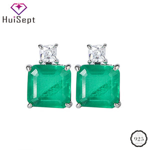 Square Emerald Gemstone Stud Earring 925 Sterling Silver