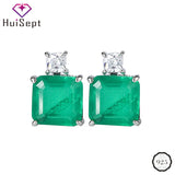 Square Emerald Gemstone Stud Earring 925 Sterling Silver