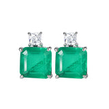 Square Emerald Gemstone Stud Earring 925 Sterling Silver