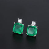 Square Emerald Gemstone Stud Earring 925 Sterling Silver