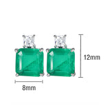 Square Emerald Gemstone Stud Earring 925 Sterling Silver
