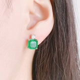 Square Emerald Gemstone Stud Earring 925 Sterling Silver