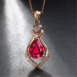 Silver Necklace Ruby Zircon Pendant for Women Wedding