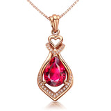 Silver Necklace Ruby Zircon Pendant for Women Wedding