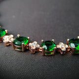 925 Silver Women Bracelet with Emerald Gemstones Zircon Ornaments
