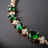 925 Silver Women Bracelet with Emerald Gemstones Zircon Ornaments