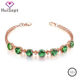 925 Silver Women Bracelet with Emerald Gemstones Zircon Ornaments