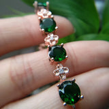 925 Silver Women Bracelet with Emerald Gemstones Zircon Ornaments