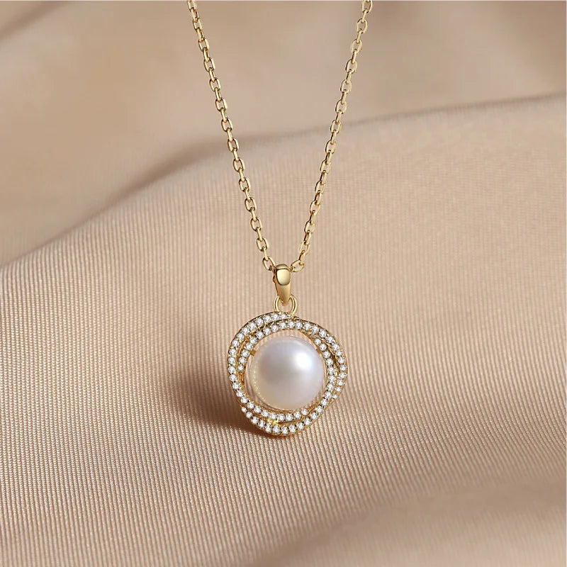 Pearl Necklace S925 Silver Zircon Pendant Wedding Gift