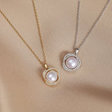 Pearl Necklace S925 Silver Zircon Pendant Wedding Gift