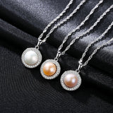 S925 Silver Pearl Necklace Round Pendant for Women Wedding Gift