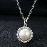 S925 Silver Pearl Necklace Round Pendant for Women Wedding Gift