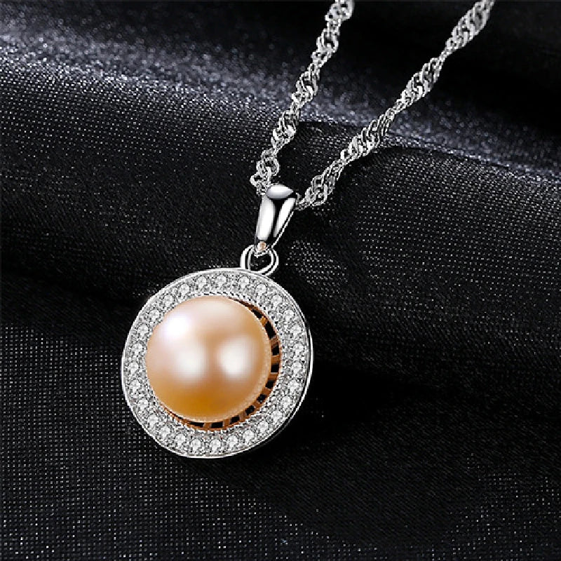 S925 Silver Pearl Necklace Round Pendant for Women Wedding Gift