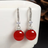 925 Silver Red Chalcedony Zircon Drop Earrings Ethnic Style for Women