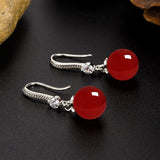 925 Silver Red Chalcedony Zircon Drop Earrings Ethnic Style for Women