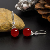 925 Silver Red Chalcedony Zircon Drop Earrings Ethnic Style for Women