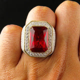 925 Silver Men's Ruby Zircon Ring for Wedding Party