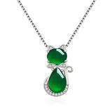 Retro Silver 925 Necklace Cat Shape Emerald Zircon Pendant