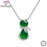 Retro Silver 925 Necklace Cat Shape Emerald Zircon Pendant