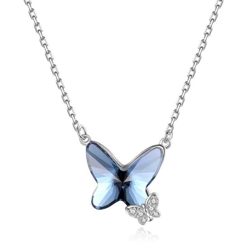 Sapphire Zircon Butterfly Pendant Necklace for Women