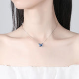 Sapphire Zircon Butterfly Pendant Necklace for Women