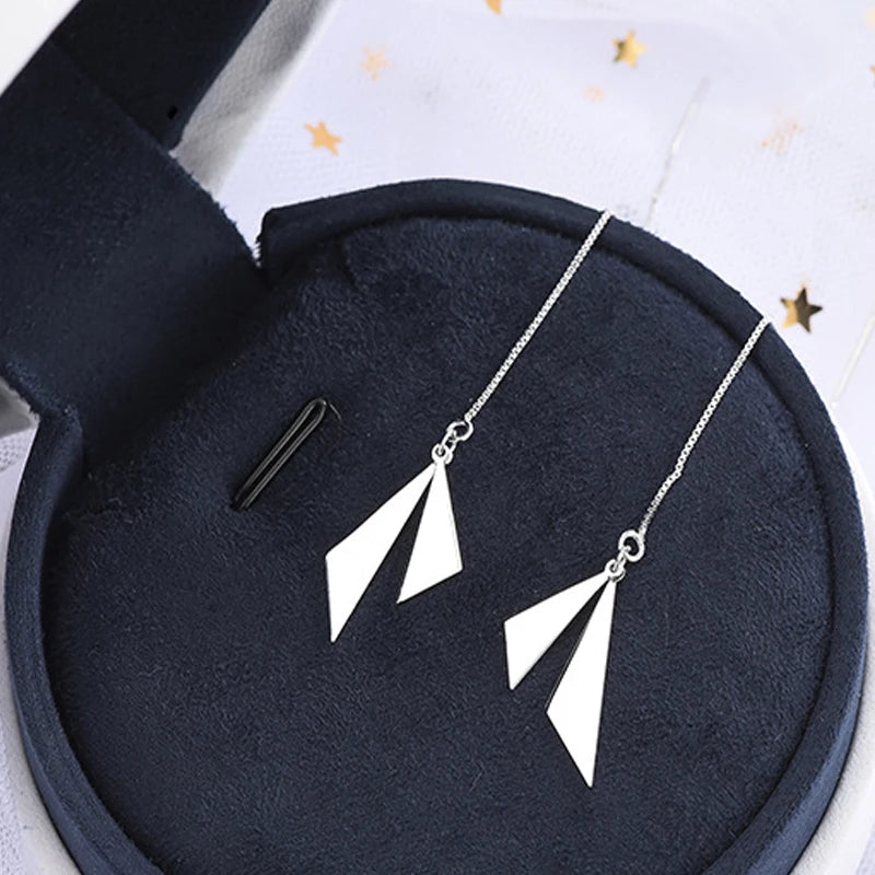 925 Silver Geometric Triangle Drop Earrings for Women