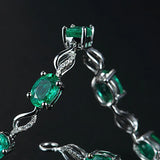 925 Silver Bracelet with Emerald Gemstone and Zircon Ornaments