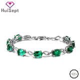 925 Silver Bracelet with Emerald Gemstone and Zircon Ornaments